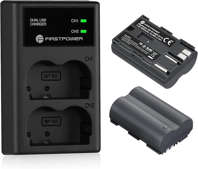 FirstPower BP-511 BP-511a Battery 2-Pack 2200mAh and Dual USB Charger by FirstPower
