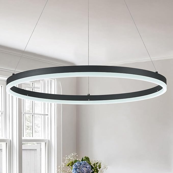 Modern LED Pendant Lighting Ring Chandelier Black Dimmable LED Chandelier by Sparklelf