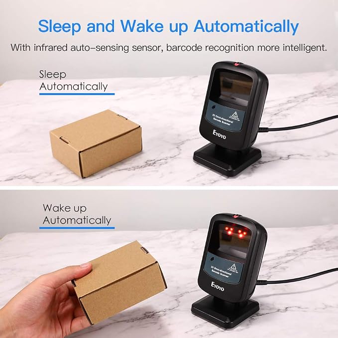 Eyoyo 2D Hands-Free Barcode Scanner, Omnidirectional USB Wired Desktop Barcode - Image 4
