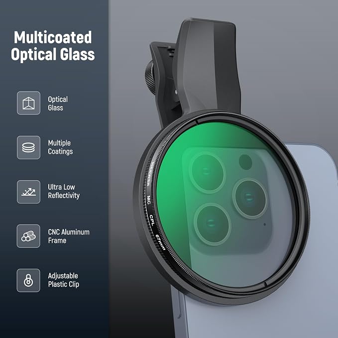 NEEWER 67mm Clip On CPL Filter, Circular Polarizing Polarizer Phone Camera Lens - Image 7