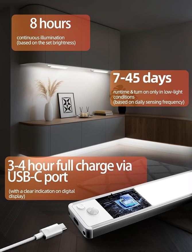 Under Cabinet Motion Sensor Lighting: 12 Inch Dimmable Rechargeable Lights - Image 7
