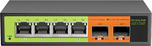 6 Port 2.5G Unmanaged Switch, 4×2.5G RJ45 + 2×10G SFP+, Fanless Metal, by SICSOLINK
