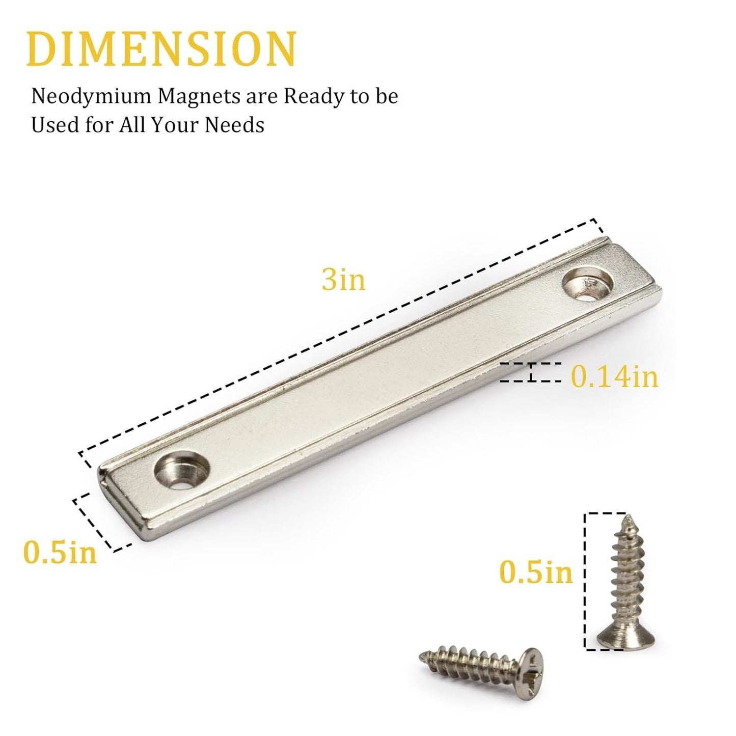 Heavy Duty Rectangular Countersunk Magnets Strips,Rare Earth Cabinet Magnetic Bar,Extra Thin Strong Neodymium Magnets for Wall Mounting (6 Pack, Sliver)