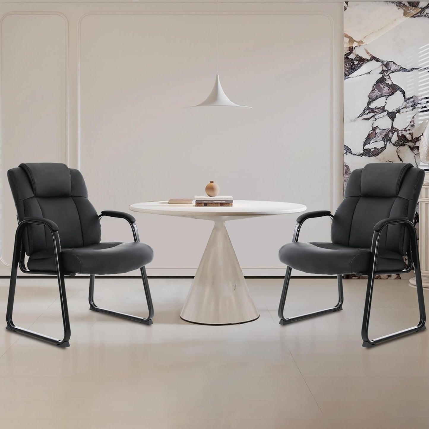 CLATINA Big & Tall 500 lb. Guest Chair, Leather Reception Chairs with Sled Base and Padded Arm Rest for Waiting Room Office Home and Meeting Conference-Black (2 Pack)