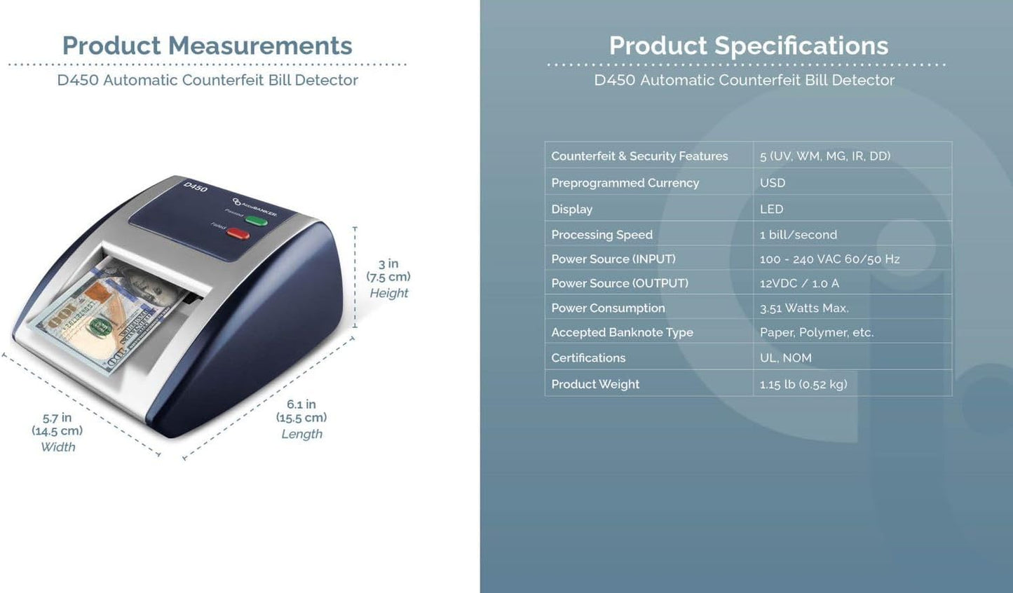 AccuBANKER D450 Counterfeit Money Checker Machine, Magnetic, Infrared, Watermark and Micro-Printing Detection in Less Than 1 Second with Audible and Visual Alert for Suspicious Bill