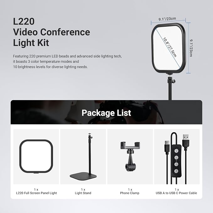 NEEWER Basics 10.8" Video Conference Lighting, 15W Bi Color Edge Lit Full - Image 8