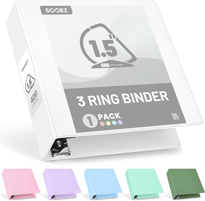 Sooez BinderX Extra Durable 1.5 Inch 3 Ring Binder, D-Ring Large Binders by Sooez