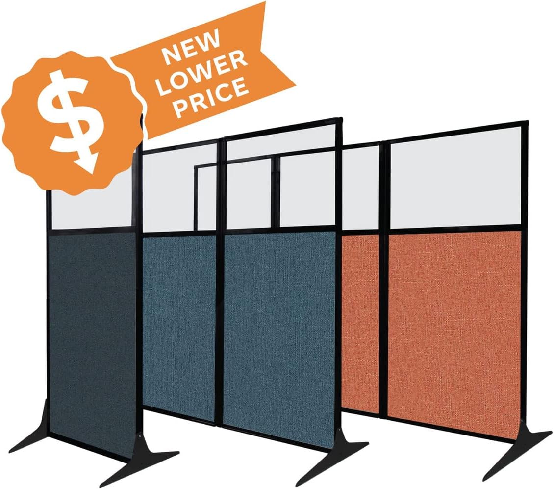 Versare Office Workstation Screen | Portable Wall Divider | Modern Cubicle | Freestanding Privacy Screen | Flexible Work Space | 3 Panels | 99" Wide x 70" Tall Beige SoundSorb Panels with Window