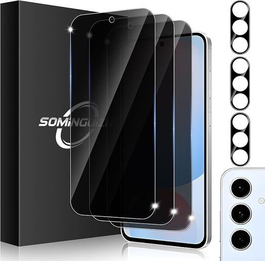 3+3 Pack for Samsung Galaxy S24 FE 5G Privacy Screen Protector & Phone Camera by SOMINGUIZN