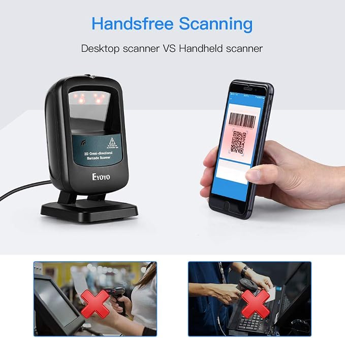 Eyoyo 2D Hands-Free Barcode Scanner, Omnidirectional USB Wired Desktop Barcode - Image 6