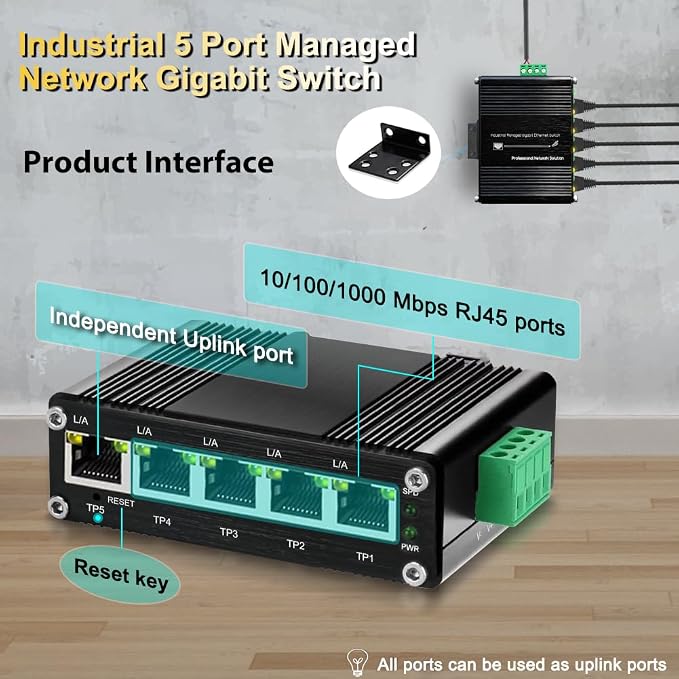 Mini Managed Industrial 5-Port Gigabit Ethernet Switch Solar Power - Image 2