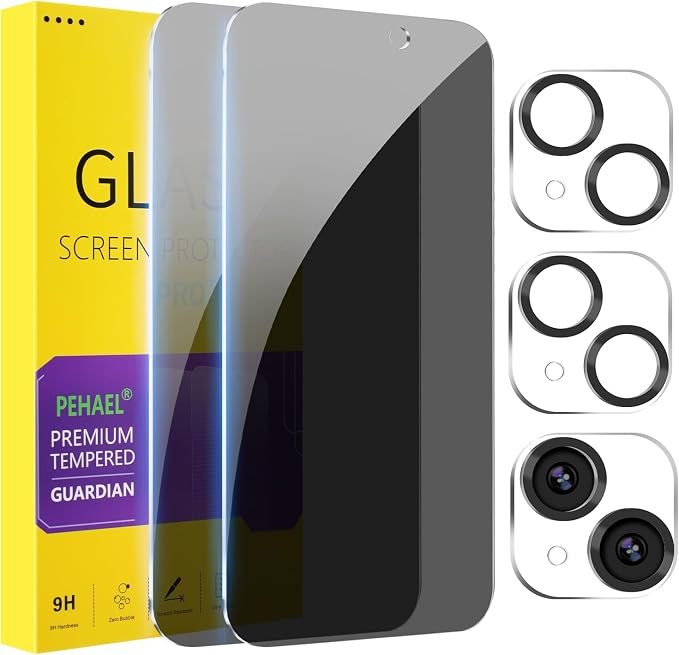 PEHAEL 2+2 Pack for iPhone 15 Plus Privacy Screen Protector by PEHAEL