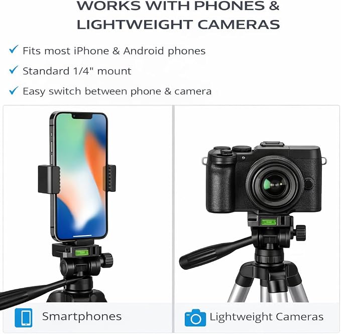 Acuvar 50” Phone Tripod with Rotating Mount – Vertical & Horizontal Filming - Image 7