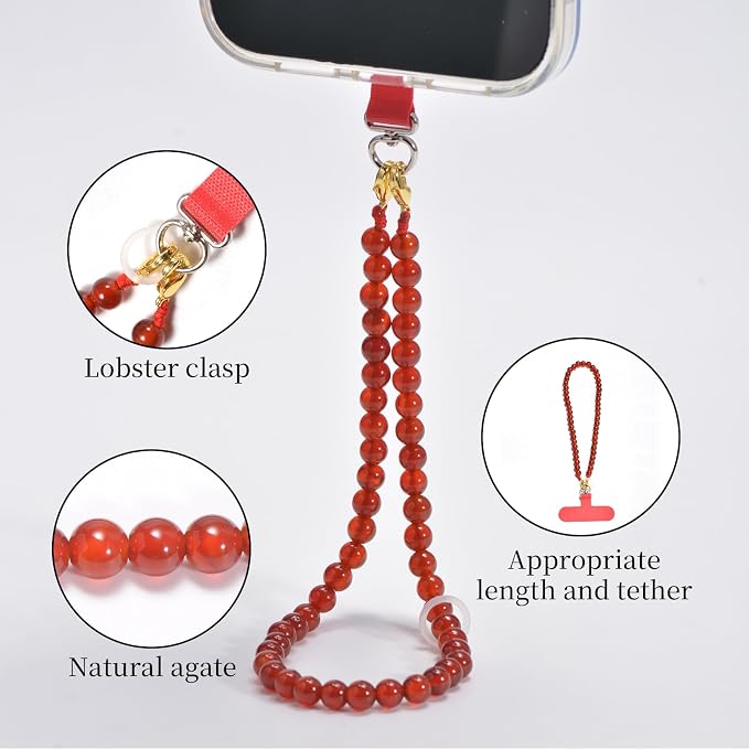 Agate Beaded Phone Wrist Strap for Women Men Stone Beads Charm Handmade - Image 3