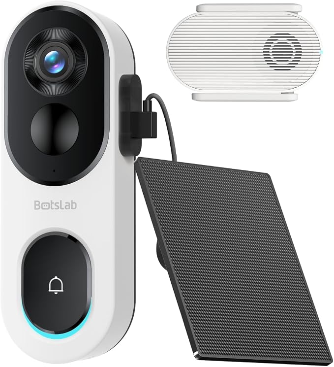 BOTSLAB Solar Powered Doorbell Camera Wireless, No Subscription Required by BOTSLAB