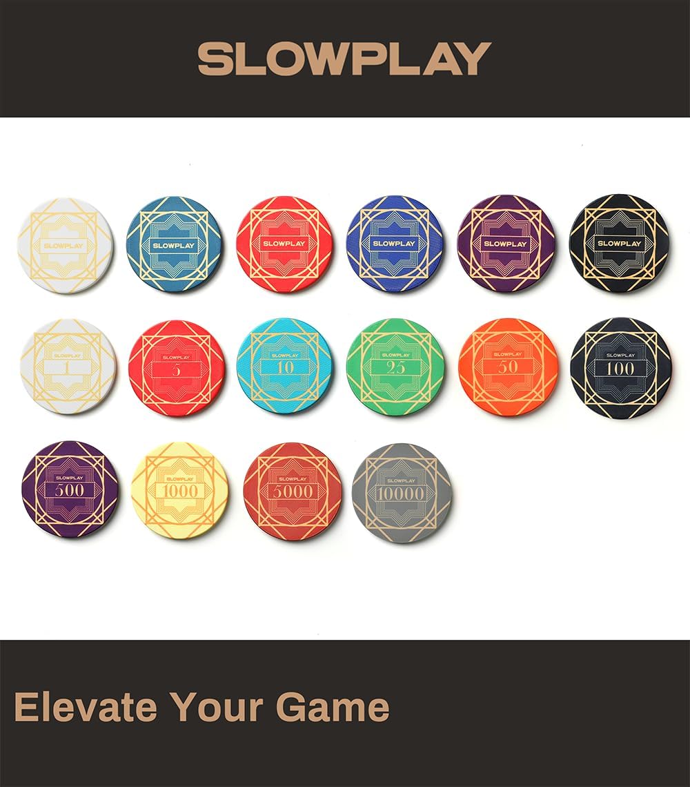 SLOWPLAY Nash Ceramic Poker Chips in Bulk, Casino Grade Ceramic 12-Gram Poker Chip for Texas Hold'em, 43mm Professional Chips Pack of 50 (Purple)