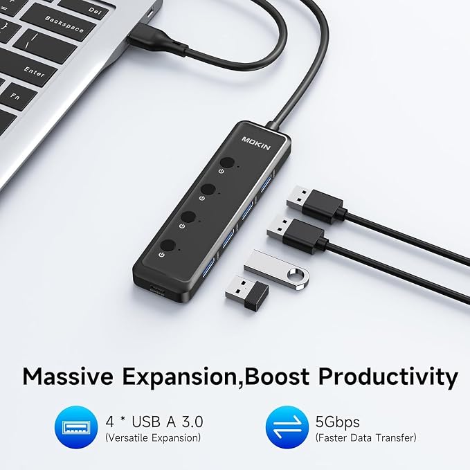 MOKiN USB 3.0 Hub, 5-Port Ultra Slim Data USB Extender - Image 4
