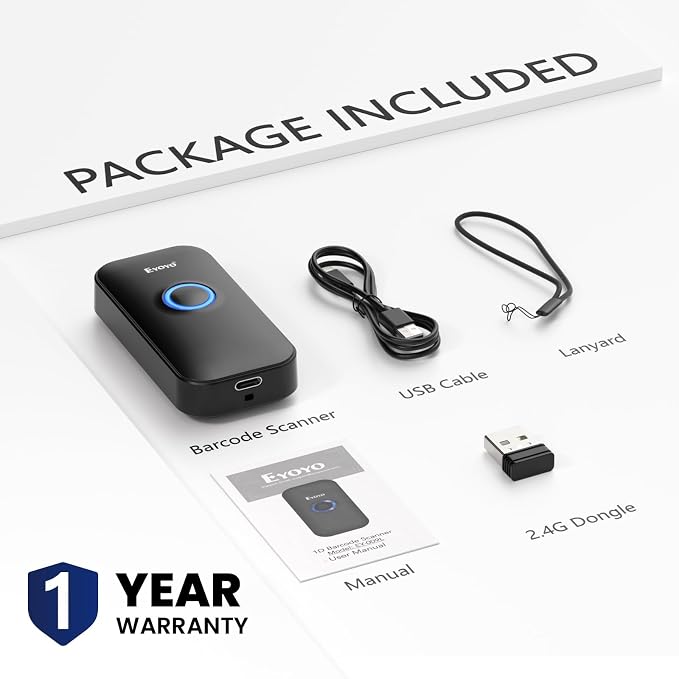 Eyoyo Mini 1D Bluetooth Barcode Scanner, 3-in-1 Bluetooth & USB Wired & 2.4G - Image 9