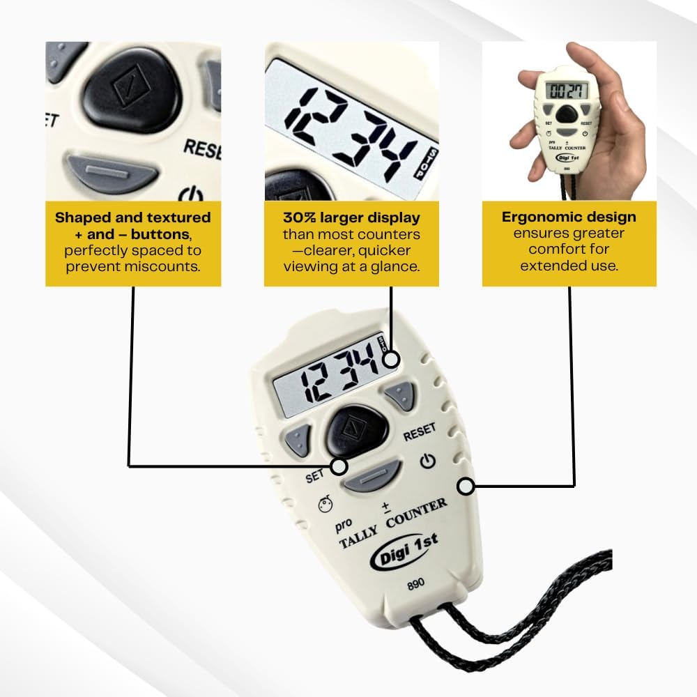 TC-890 Digital Tally Counter, Electronic Up Down Clicker Counter, Add/Subtract People Counter, Handheld Pitch Counter for Golf, Lap & Knitting (1-Pack)