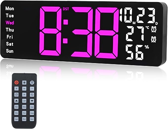 Digital Wall Clock Large Display, 17.3" Digital Clock by Jun-Electron