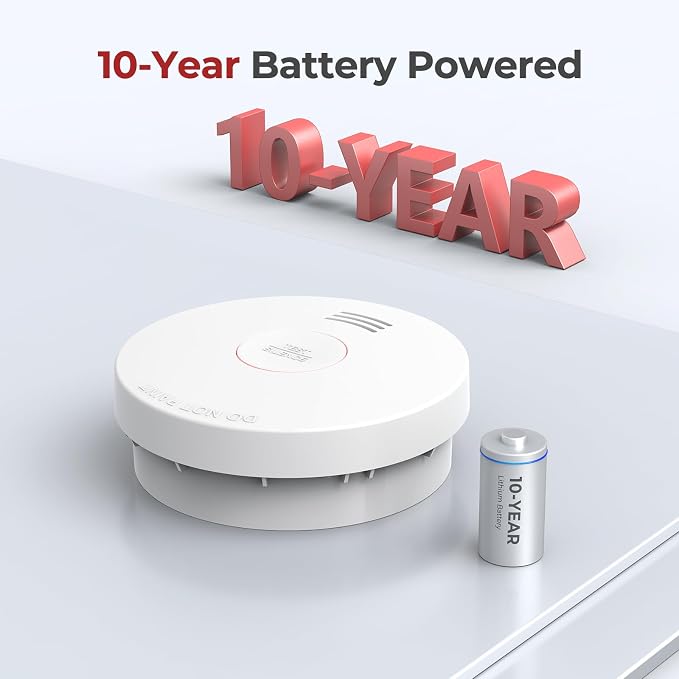 SITERLINK Smoke Detectors 10 Year Battery Operated, Smoke Alarm - Image 2