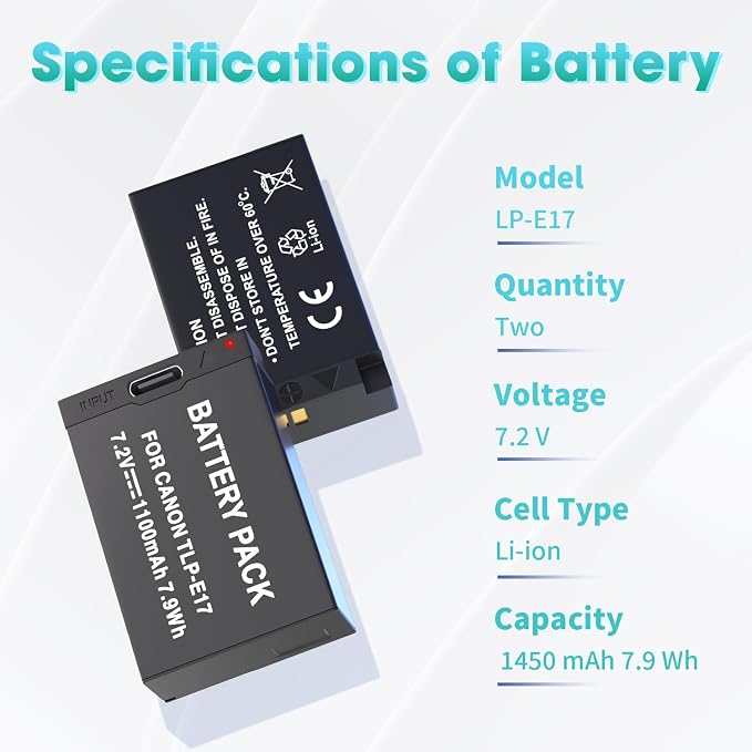 LP LP-E17 Battery 2-Pack 1450mah USB-C Charging Port Battery - Image 3