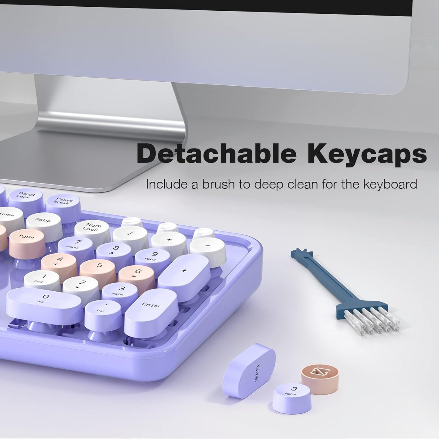 Wireless Keyboard and Mouse Combo, 104 Keys Full-Sized Typewriter Keyboards, 2.4 GHz USB Receiver Plug and Play, for Windows, PC, Laptop, Desktop (Purple Colorful)