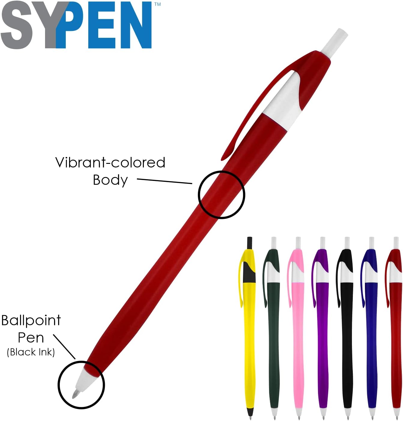 SyPen Personalized Pens With your Custom Logo or Text-500 Pack Bulk-for Businesses, Parties, and Events, Custom Printed Slim Ballpoint Click Pens, Green Barrel Color, Black Ink