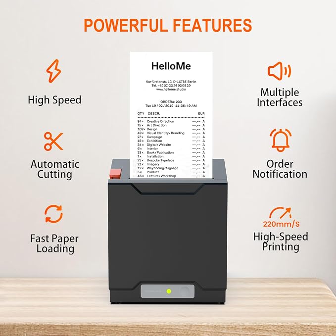 Thermal Receipt Printer, Restaurant Kitchen Printer, 80mm POS Printer - Image 4