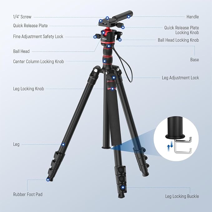 NEEWER Basics Camera Tripod Monopod, 360° Ball Head, Arca Type QR Plate - Image 8
