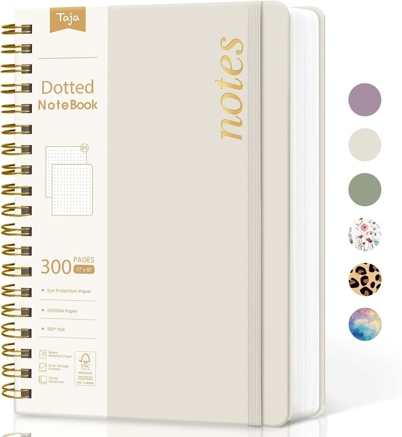 Spiral Dotted Notebook Journal for Work, 300 Pages, Thick B5 (7.1"x10") Bullet Dotted Journal for Women & Writing, Hardcover Notebook for Note Taking, Perfect for Work School Note Taking Business, Grey Beige