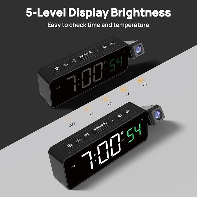 Netzu Projection Alarm Clock for Bedroom Ceiling, Small Compact Plug-in Digital - Image 4