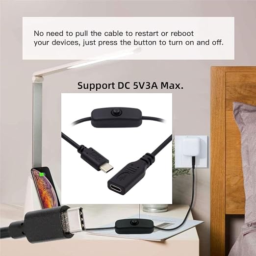 chenyang USB C Power Switch Extension Cable USB C Male to Female - Image 5