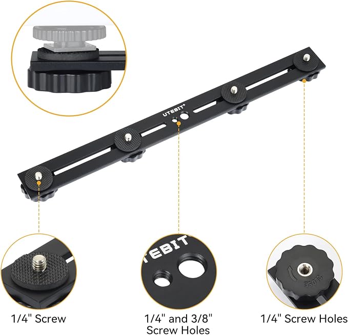 UTEBIT 13 inch Flash Bracket, Long Dual Camera Mount Flash Bracket Extension Bar - Image 3