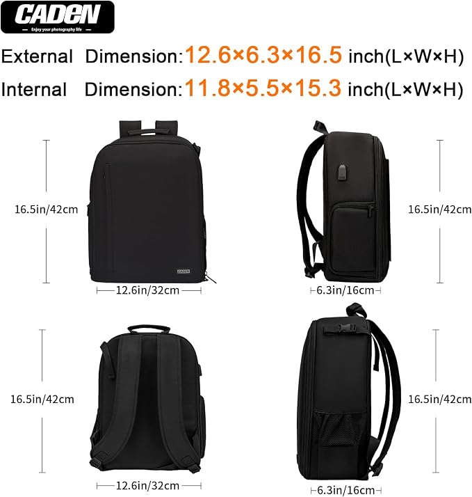 CADeN Camera Backpack Bag with Laptop Compartment 15.6" - Image 9