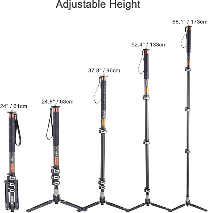 Cayer Carbon Fiber Monopod Leg, 68 Inch Camera Telescopic Video Monopod Tube - Image 5