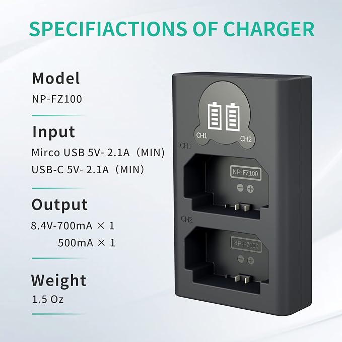LP NP-FZ100 Camera Battery Charger, Dual USB Charger - Image 5