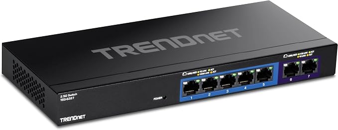 TRENDnet 7-Port Multi-Gig Gaming Switch, 5 x 1G RJ-45 Base-T Ports, 2 x 2.5G by TRENDnet