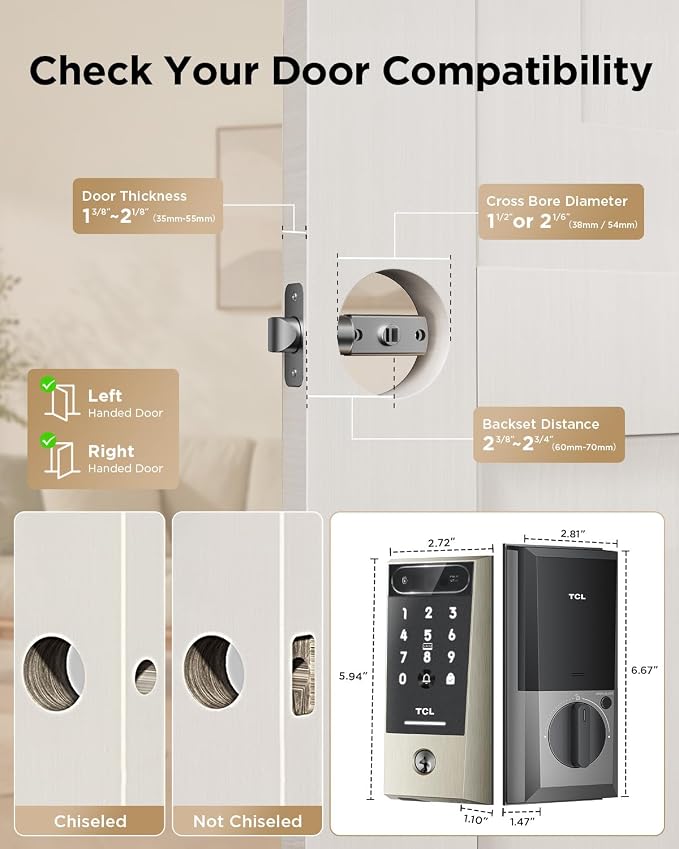 TCL D2 Pro Smart Lock with Palm Vein Recognition, Keyless Entry Door Lock - Image 8