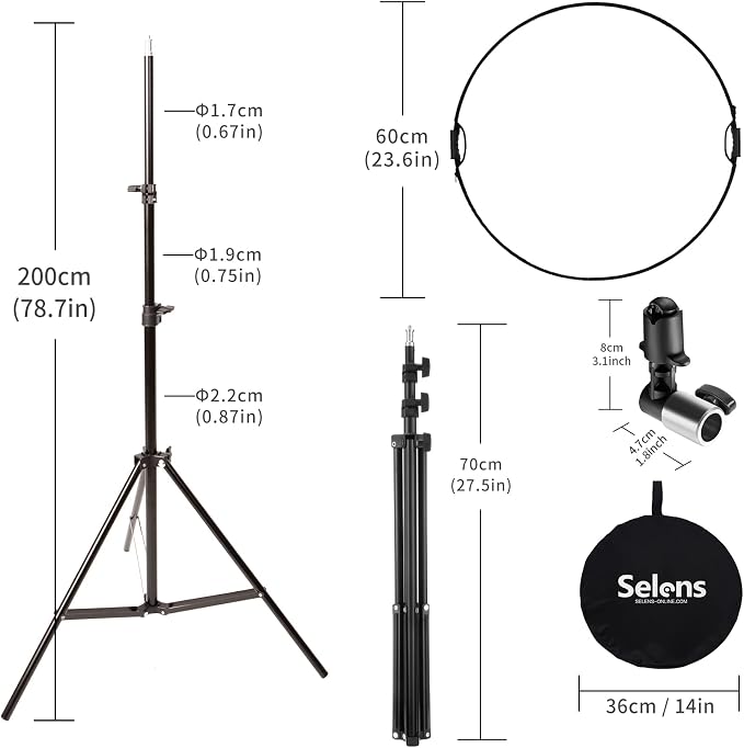 Selens 24inch Photography Reflector Stand Kit, 5-in-1 Collapsible Reflector Disc - Image 5