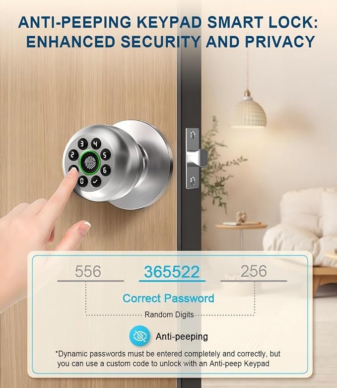 KLLOQUE Fingerprint Door Lock, Smart Fingerprint Door Knob - Image 6