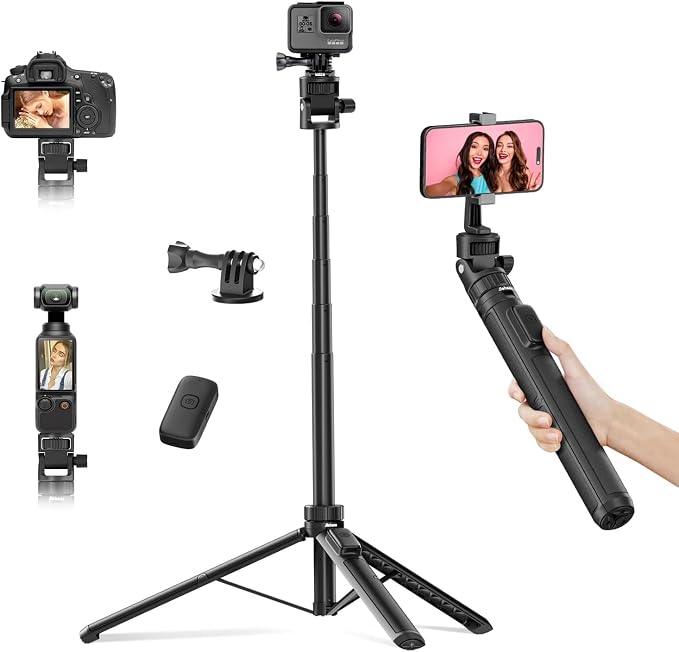 70" Action Camera Tripod for DJI, Extendable Selfie Stick Tripod by Jishane