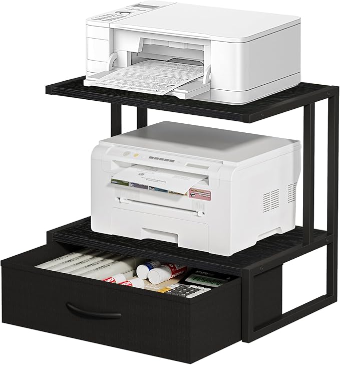 Printer Stand with Storage for Desk, with Fabric Drawer Desktop Printer Stand by VYUOL