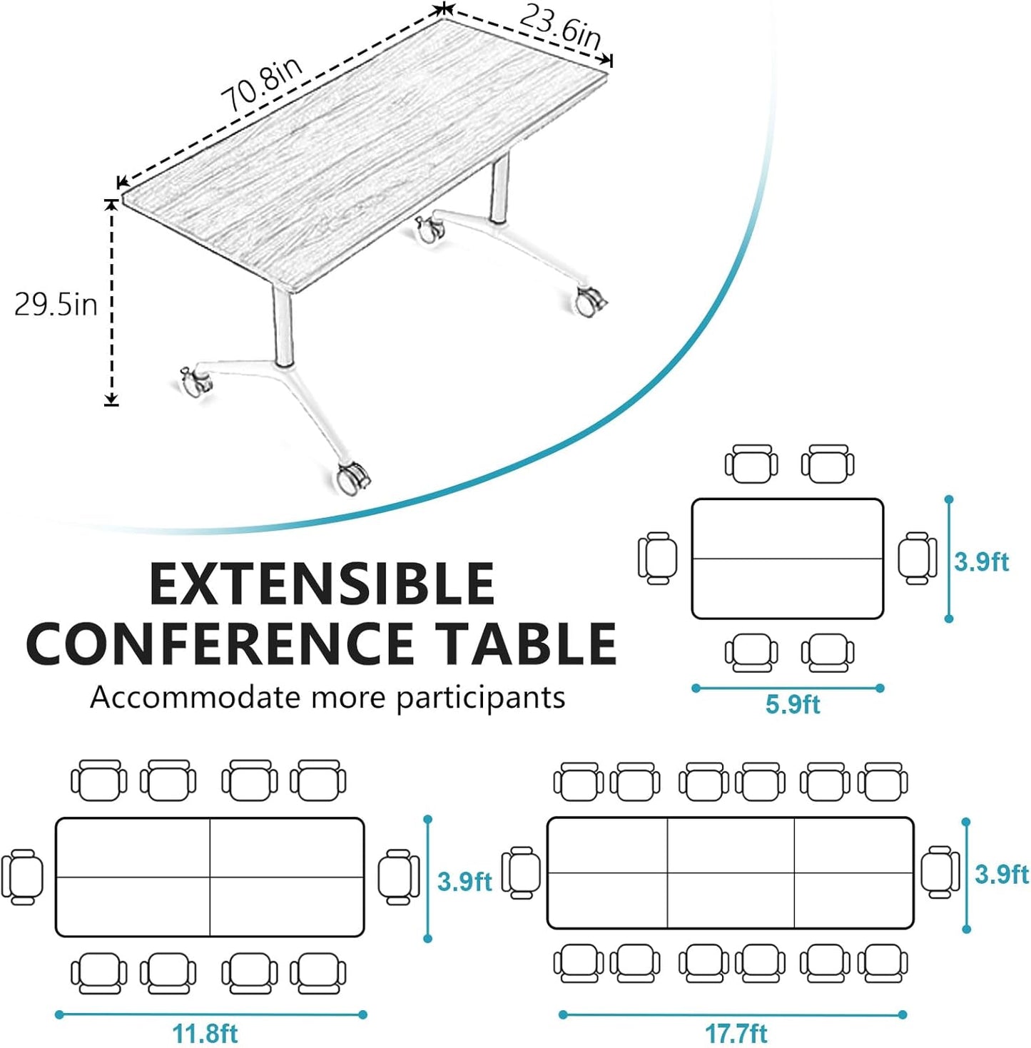 Conference Room Table, Folding Conference Tables,Thicken Grey Tabletop,Flip Top Wooden Seminar Meeting Room Table for Conference Room Offices (6, Walnut, 70.8”)