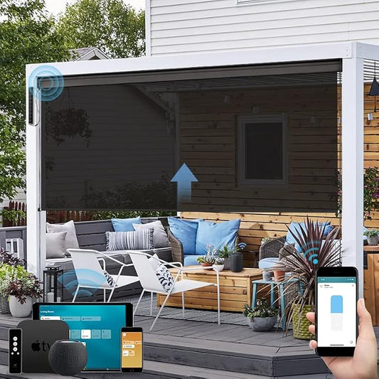 SmartWings Motorized Outdoor Patio Shades Roll Up Blinds by SmartWings