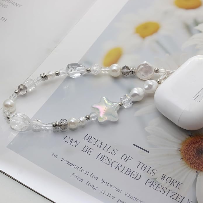 CMVFYL Beaded Camera Wrist Strap, Cute Phone Charms Strap, Pearl Bracelet Wrist - Image 4
