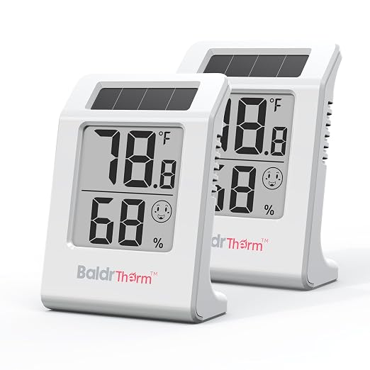 BaldrTherm Humidity Thermometer Meters, Solar-Powered Indoor Temperature Sensor by BaldrTherm