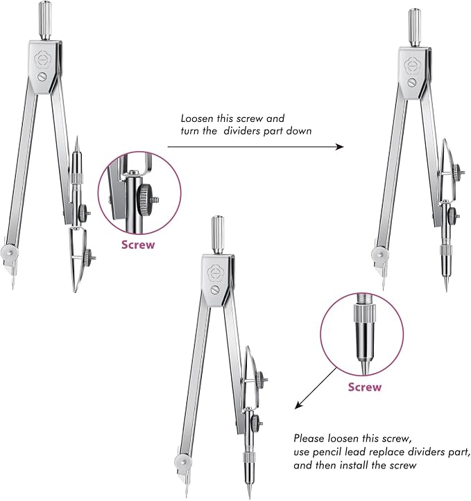 EBOOT Student Geometry Math Set, Drawing Compass and 6 Inch Swing Arm - Image 4