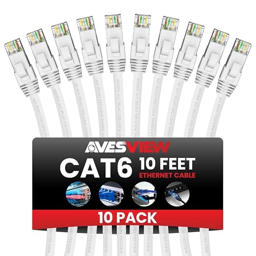 CAT 6 Ethernet Cable 10FT, Indoor High-Speed 10Gbps Snagless CAT6 10FT Ethernet by AvesView