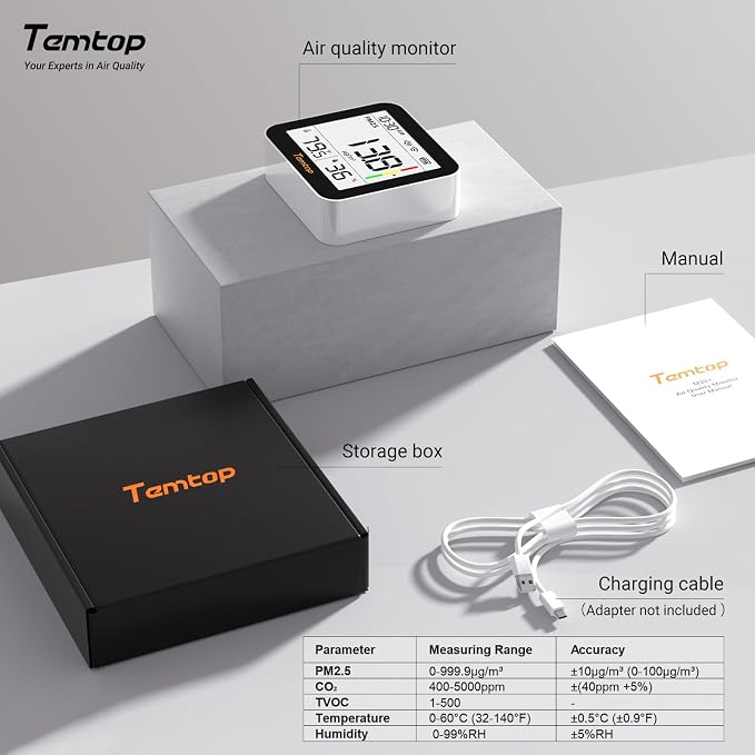 Temtop M10+ WiFi Air Quality Monitor, Rechargeable CO2 Detector - Image 9